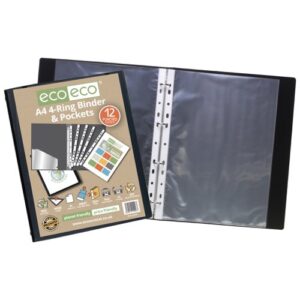 A4 65% Recycled Ring Binder with 12 Multi Punched Pockets